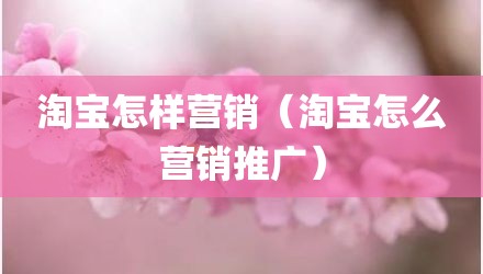淘宝怎样营销（淘宝怎么营销推广）
