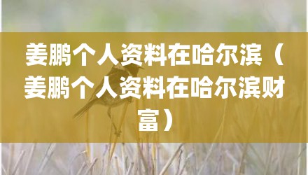 姜鹏个人资料在哈尔滨（姜鹏个人资料在哈尔滨财富）