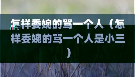 怎样委婉的骂一个人（怎样委婉的骂一个人是小三）