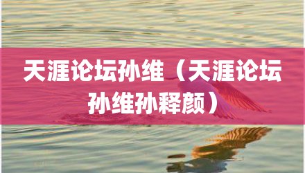 天涯论坛孙维（天涯论坛孙维孙释颜）