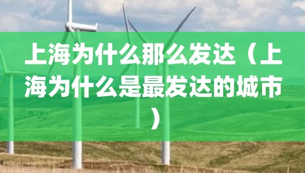 上海为什么那么发达(上海为什么是最发达的城市)