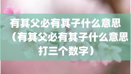 有其父必有其子什么意思（有其父必有其子什么意思打三个数字）