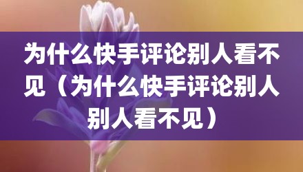 为什么快手评论别人看不见（为什么快手评论别人别人看不见）