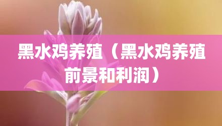 黑水鸡养殖（黑水鸡养殖前景和利润）