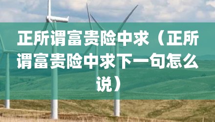 正所谓富贵险中求（正所谓富贵险中求下一句怎么说）