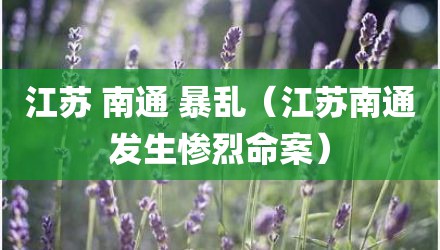 江苏 南通 暴乱（江苏南通发生惨烈命案）