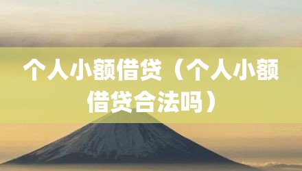 个人小额借贷（个人小额借贷合法吗）