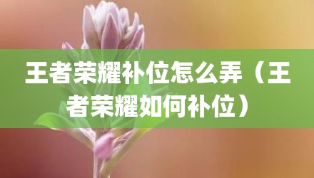 王者荣耀补位怎么弄（王者荣耀如何补位）