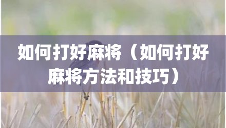 如何打好麻将（如何打好麻将方法和技巧）