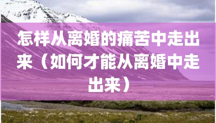 怎样从离婚的痛苦中走出来（如何才能从离婚中走出来）