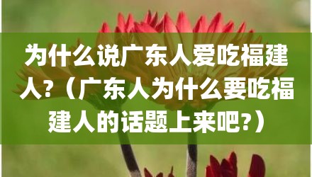 为什么说广东人爱吃福建人?(广东人为什么要吃福建人的话题上来吧?)
