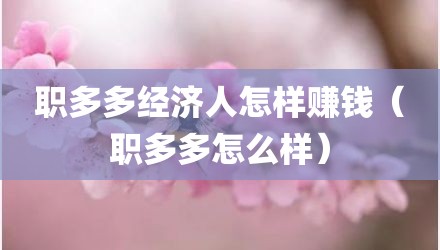 职多多经济人怎样赚钱（职多多怎么样）