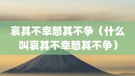 哀其不幸怒其不争（什么叫哀其不幸怒其不争）