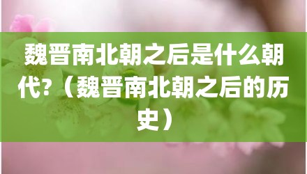 魏晋南北朝之后是什么朝代?(魏晋南北朝之后的历史)
