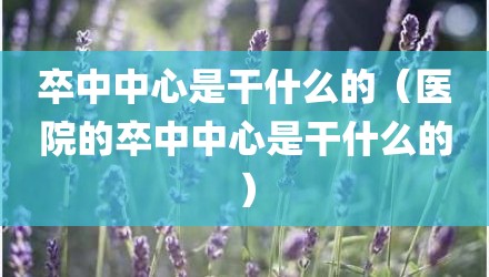 卒中中心是干什么的（医院的卒中中心是干什么的）