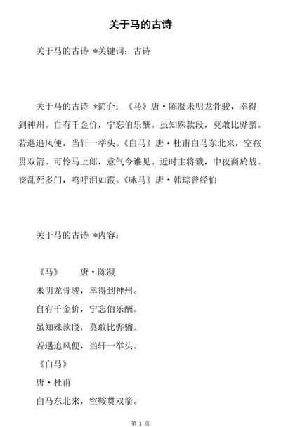 有关马的古诗(马的诗词名句？)