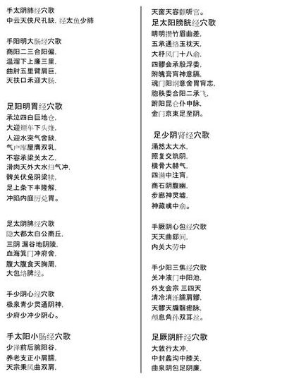 十二经脉歌诀顺口溜（十二经脉歌诀顺口溜是什么）