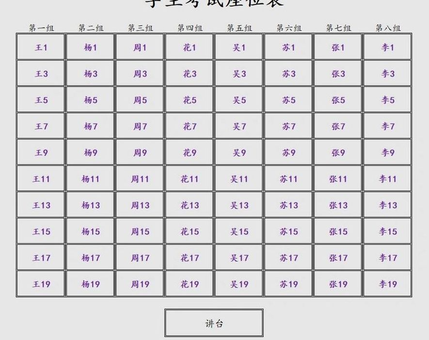 考试座位对照表全图图（考试座位分布）