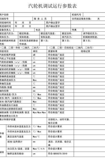 设备运行参数对照表图（设备运行参数记录表）