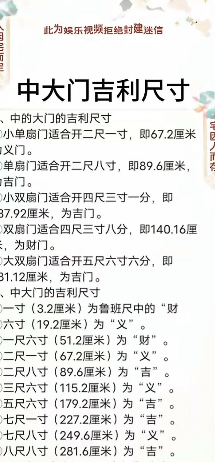 门的尺寸与风水对照表图（门的风水尺寸怎样计算）